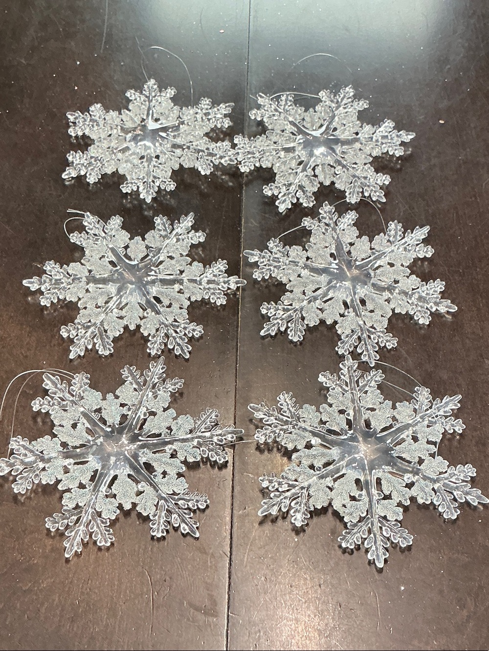 Clear Snowflake Hanging Ornaments - Set of 6